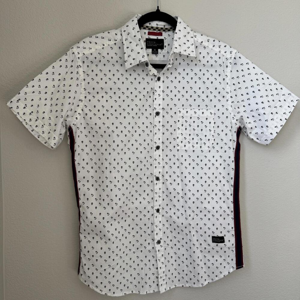 Truth Substance‎ Skull and Palm Tree Print Short Sleeve Shirt - Size M